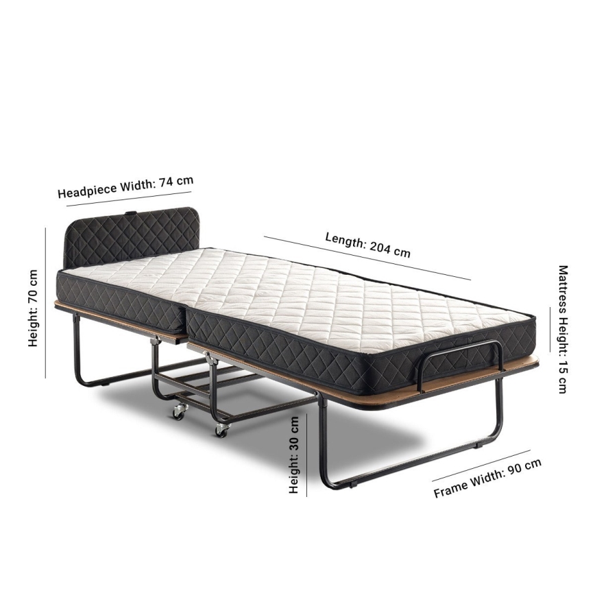 Cama plegable individual de metal HERON 90x204 cm, blanca — capacidad de carga 120 kg