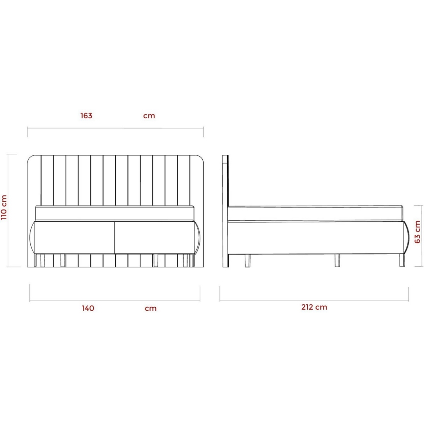Cama tapizada con colchones y espacio de almacenamiento ALEXA 140x200 cm beige