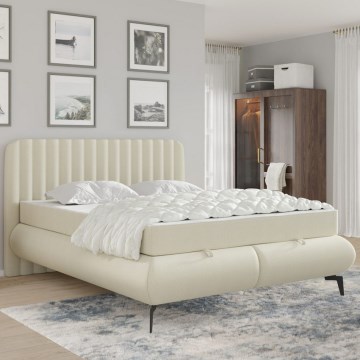 Cama tapizada ALEXA 160x200 cm con colchones y espacio de almacenamiento, beige