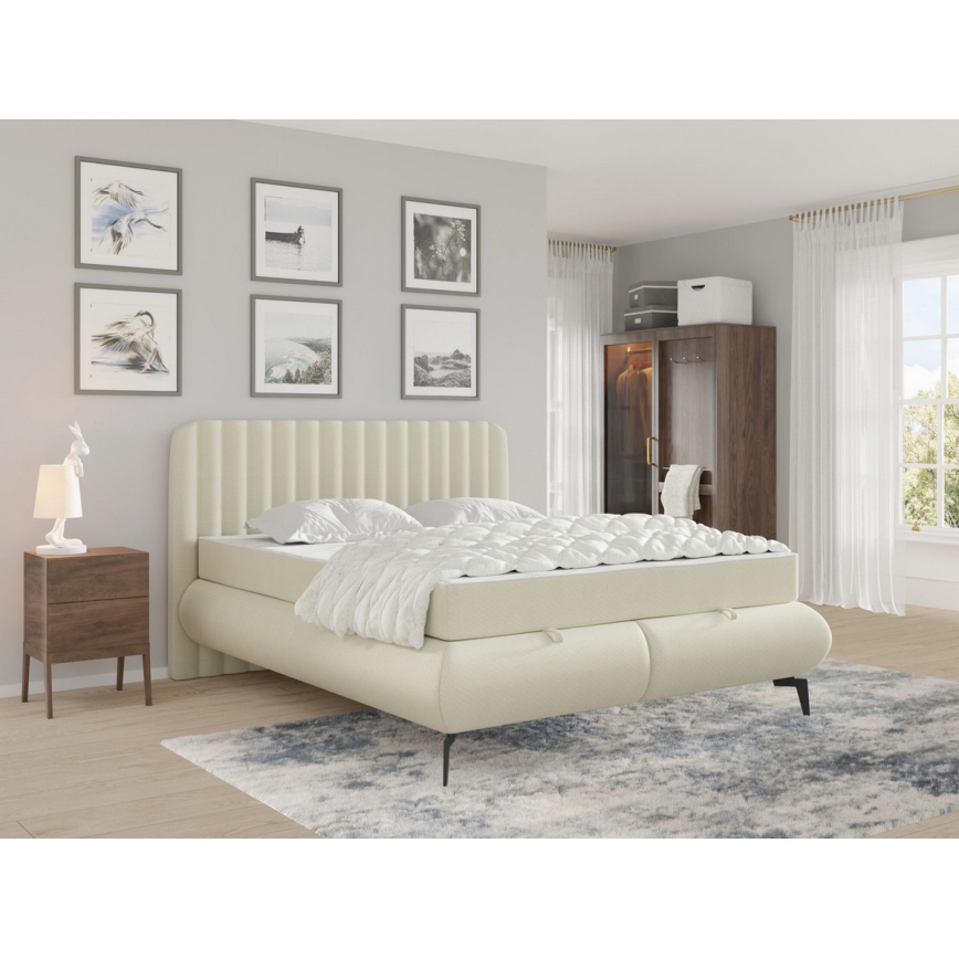 Cama tapizada con colchones y espacio de almacenamiento ALEXA 160x200 cm beige