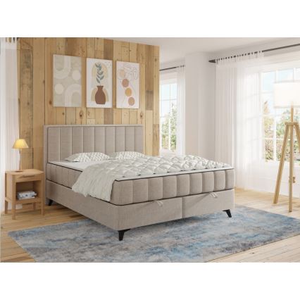 Cama tapizada con colchones y topper con espacio de almacenamiento ALICIA 160x200 cm beige
