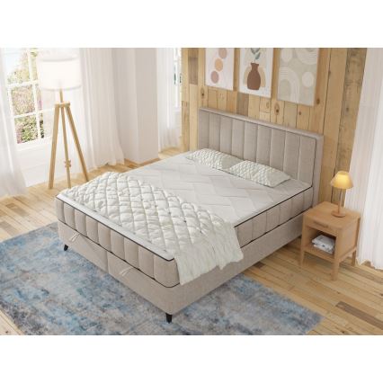 Cama tapizada con colchones y topper con espacio de almacenamiento ALICIA 160x200 cm beige