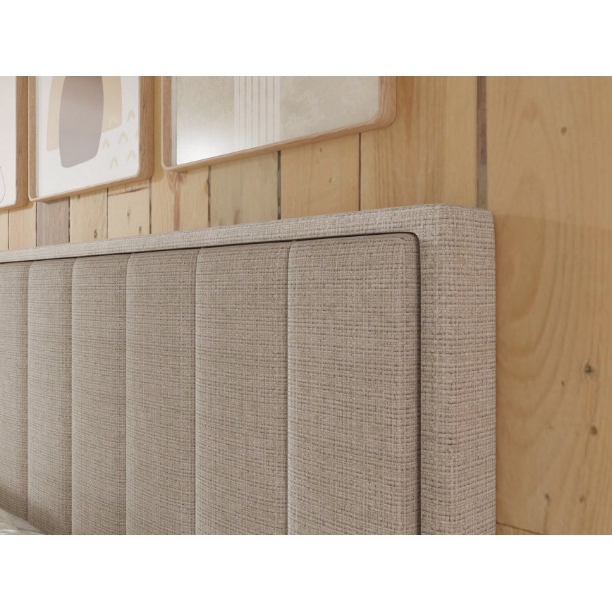 Cama tapizada con colchones y topper con espacio de almacenamiento ALICIA 180x200 cm beige