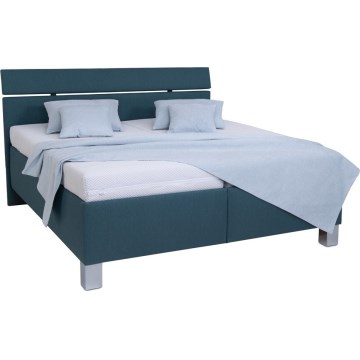 Cama tapizada ALIS 160x200 cm con colchón incluido y arcón de almacenamiento, color azul petróleo