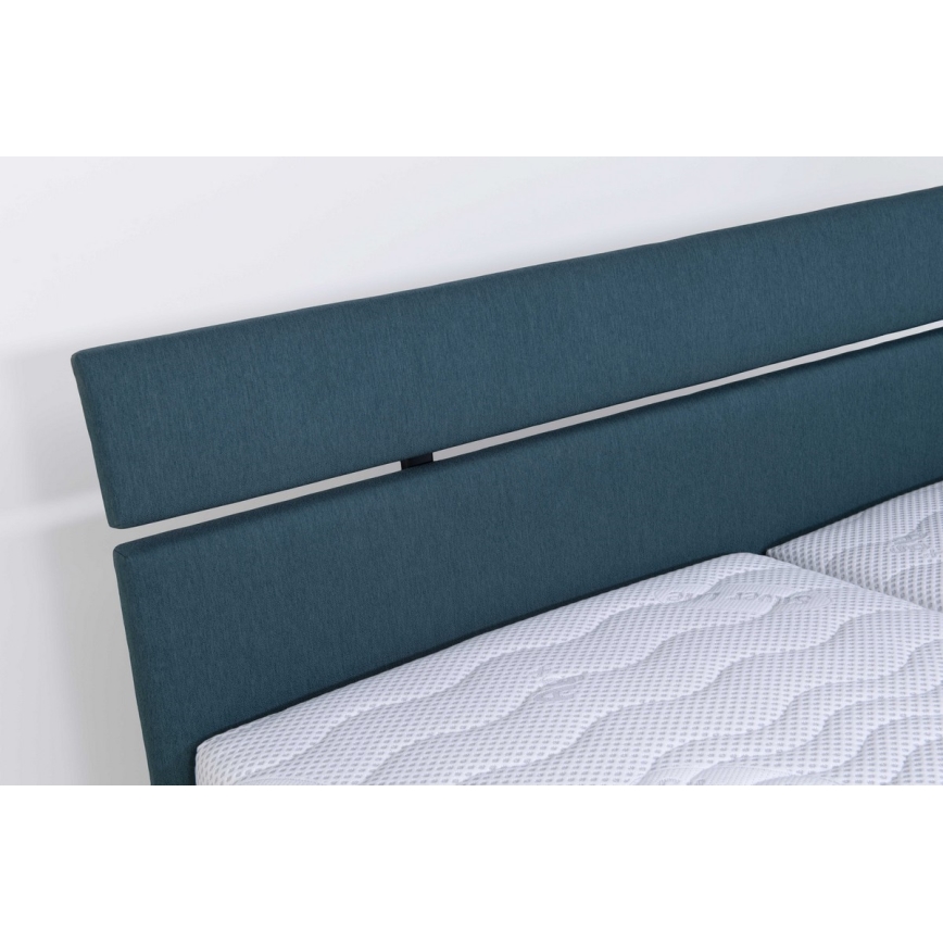 Cama tapizada ALIS 160x200 cm con colchón y práctico espacio de almacenamiento en azul petróleo