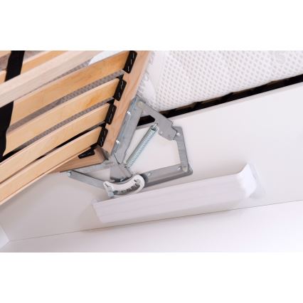 Cama tapizada ALIS 160x200 cm con colchón y práctico espacio de almacenamiento en azul petróleo