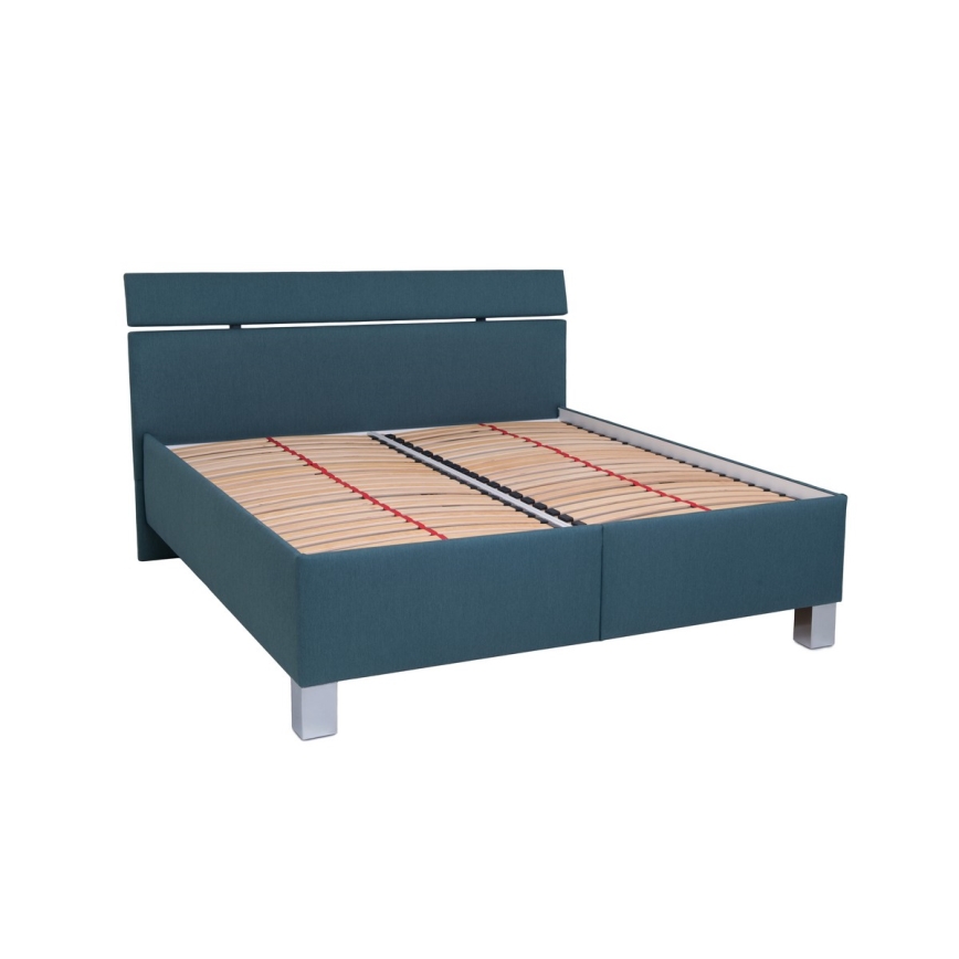 Cama tapizada ALIS 160x200 cm con colchón y práctico espacio de almacenamiento en azul petróleo