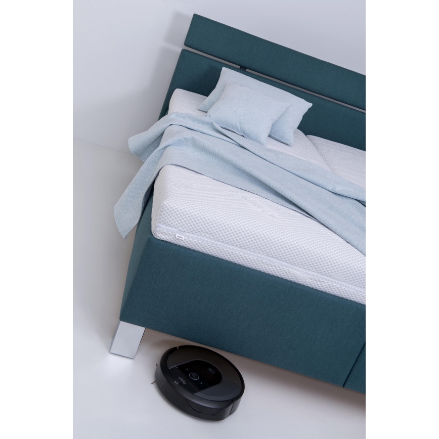 Cama tapizada ALIS 180x200 cm con colchón y amplio espacio de almacenamiento, azul petróleo