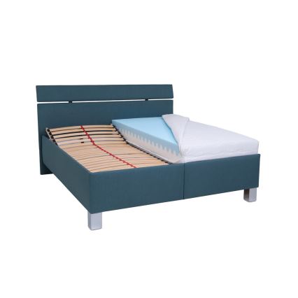 Cama tapizada ALIS 180x200 cm con colchón y amplio espacio de almacenamiento, azul petróleo