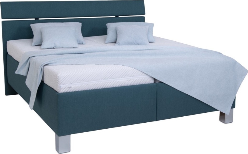 Cama tapizada ALIS 180x200 cm con colchón y arcón, color azul petróleo