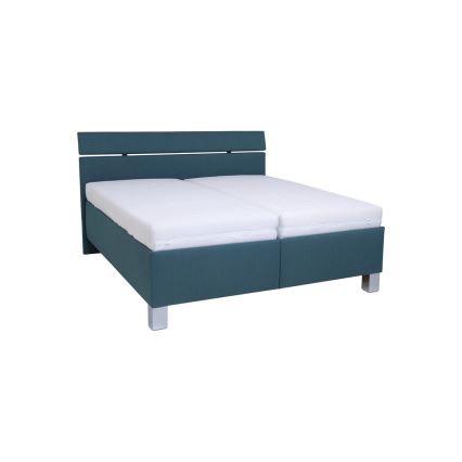 Cama tapizada ALIS 180x200 cm con colchón y arcón, color azul petróleo