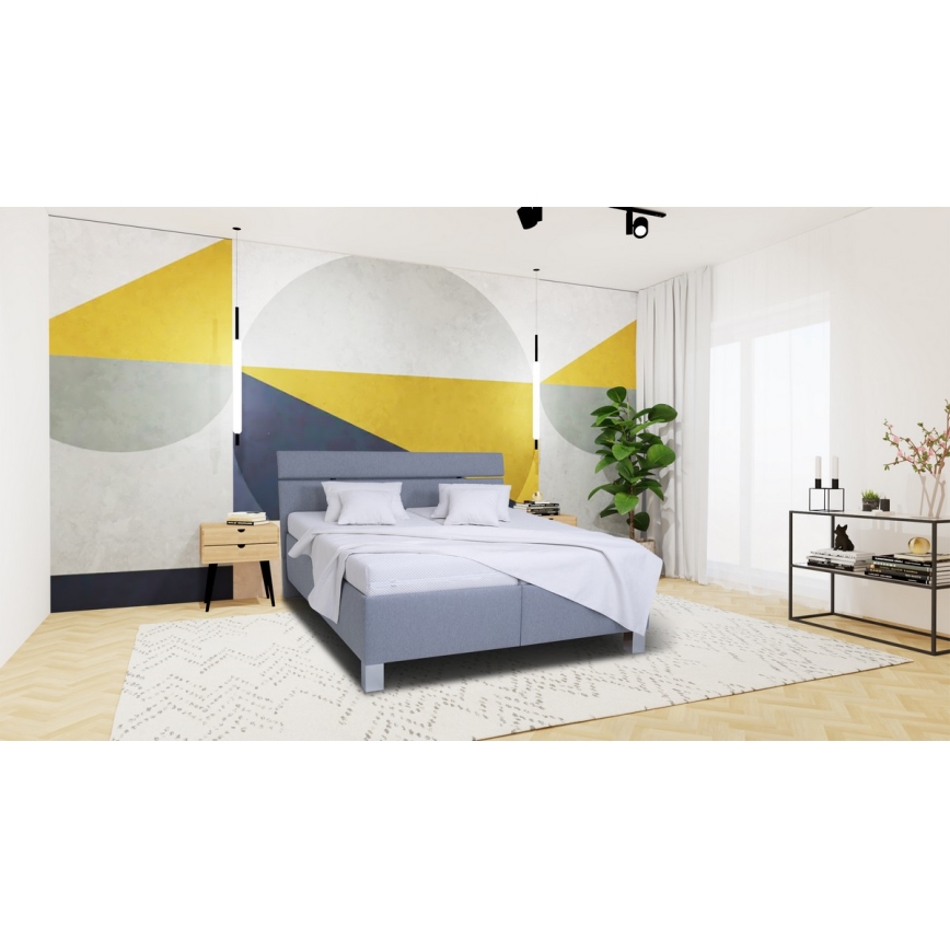 Cama tapizada ALIS 180x200 cm con colchón y práctico espacio de almacenamiento, gris claro