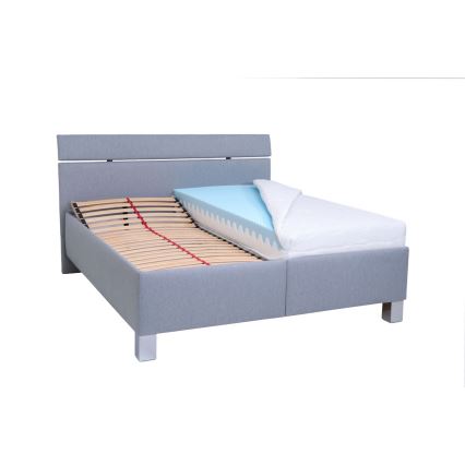 Cama tapizada ALIS 180x200 cm con colchón y práctico espacio de almacenamiento, gris claro