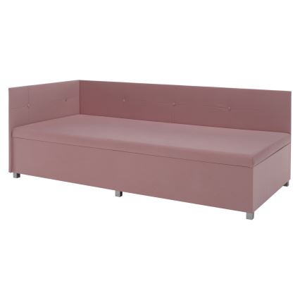 Cama tapizada tipo válenda con cabecero reversible y espacio de almacenamiento AMSTERDAM 90x200 cm rosa