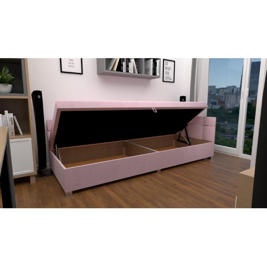 Cama tapizada tipo válenda con cabecero reversible y espacio de almacenamiento AMSTERDAM 90x200 cm rosa