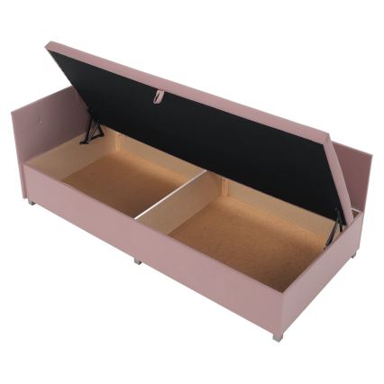 Cama tapizada tipo válenda con cabecero reversible y espacio de almacenamiento AMSTERDAM 90x200 cm rosa