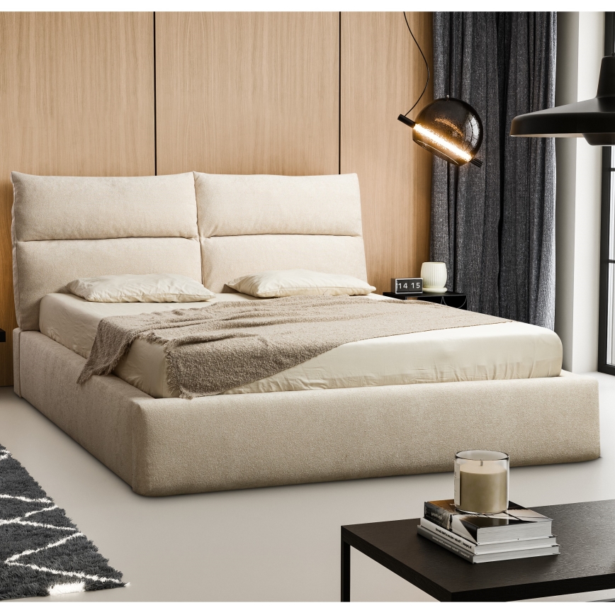 Cama tapizada BASIL 160x200 cm sin colchón, beige