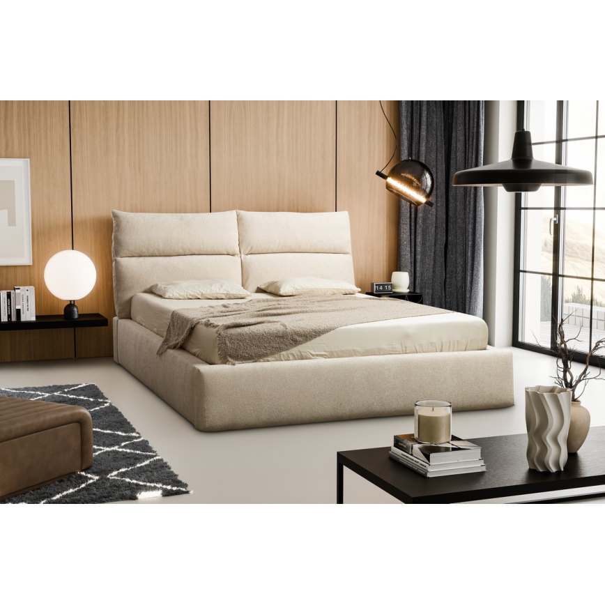 Cama tapizada BASIL 160x200 cm sin colchón, beige