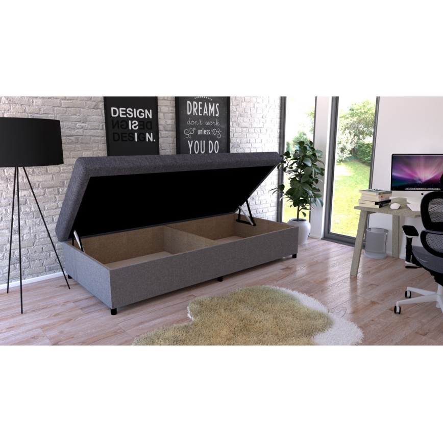 Cama tapizada con almacenamiento CORY 80x200 gris