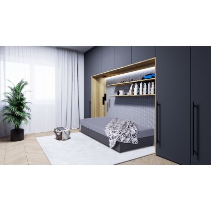 Cama tapizada con almacenamiento JACOB XL, capacidad de carga 130 kg, 90x200 cm, gris