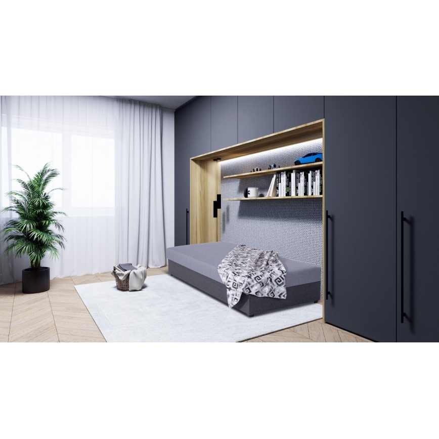 Cama tapizada con almacenamiento JACOB XL, capacidad de carga 130 kg, 90x200 cm, gris