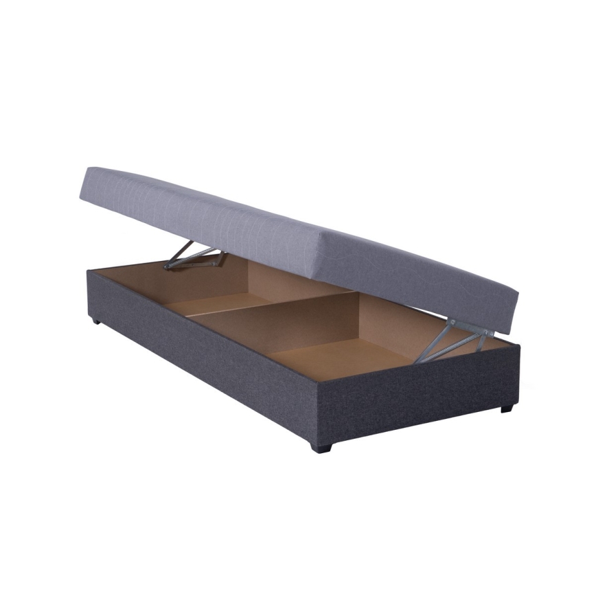 Cama tapizada con almacenamiento JACOB XL, capacidad de carga 130 kg, 90x200 cm, gris