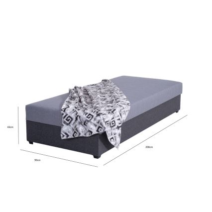 Cama tapizada con almacenamiento JACOB XL, capacidad de carga 130 kg, 90x200 cm, gris