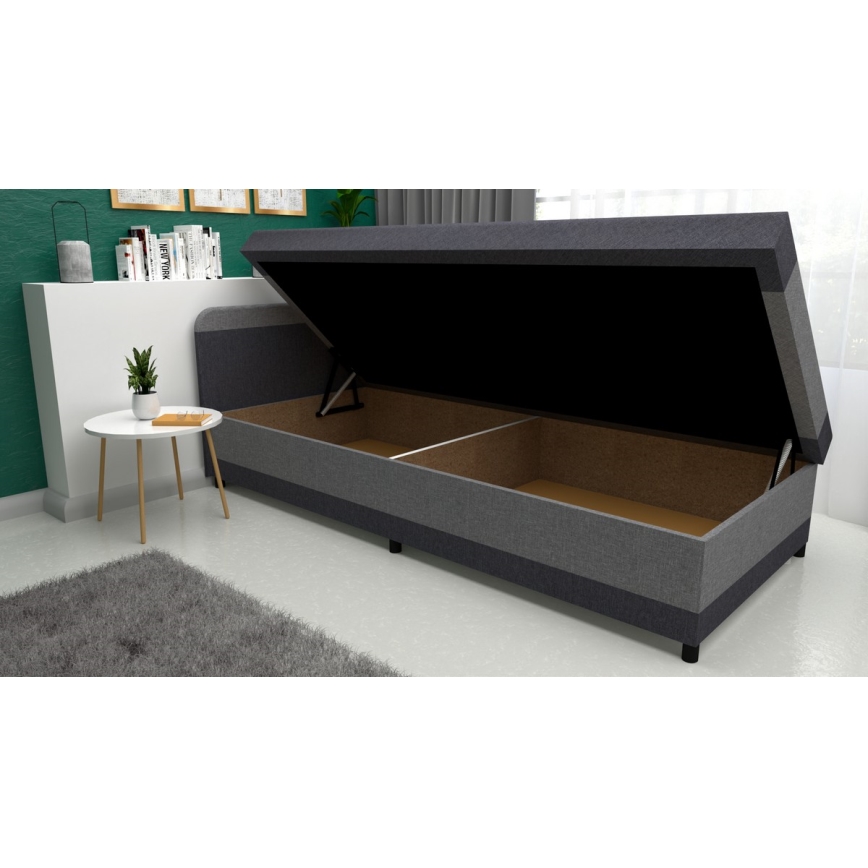 Cama tapizada con almacenamiento TALI 80x202 gris/antracita