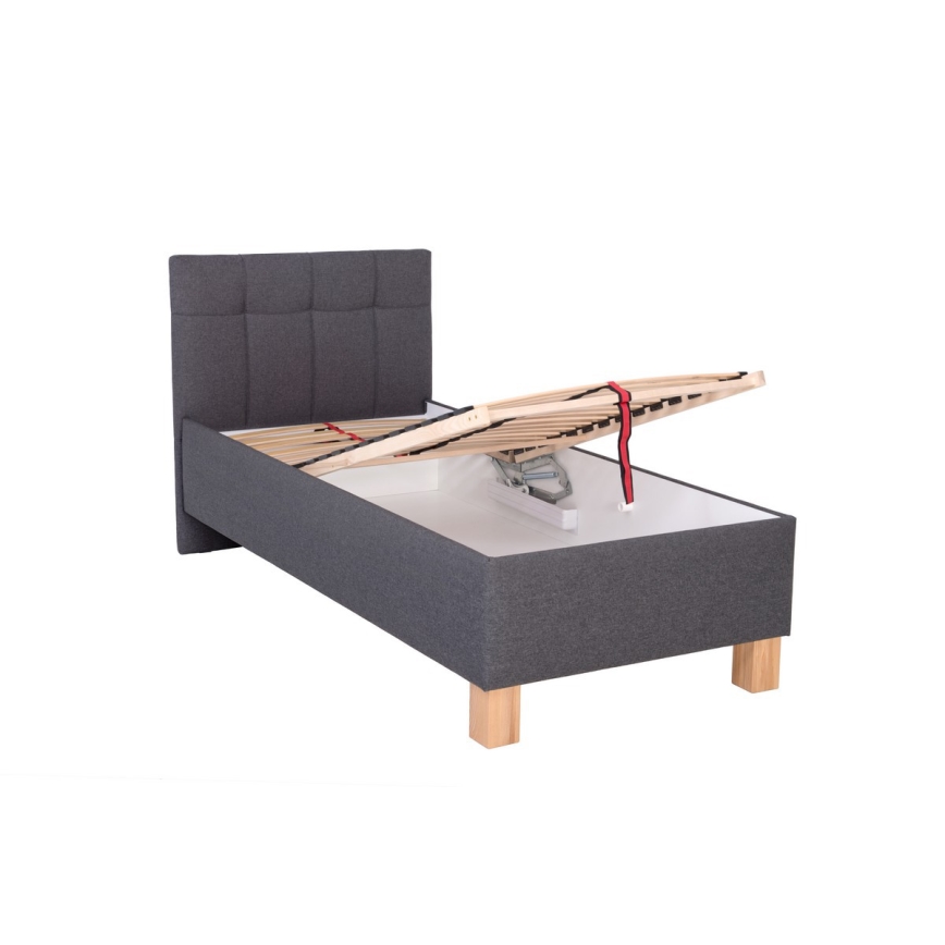 Cama tapizada con arcón sin colchón MARIA ONE 90x200 cm gris