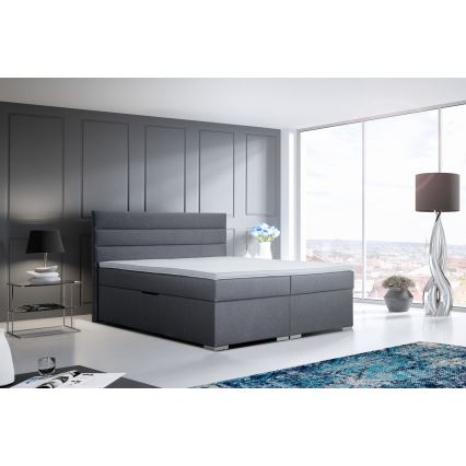 Cama tapizada con arcón y colchones con sobrecolchón NEW BOLERO 180x200 cm gris