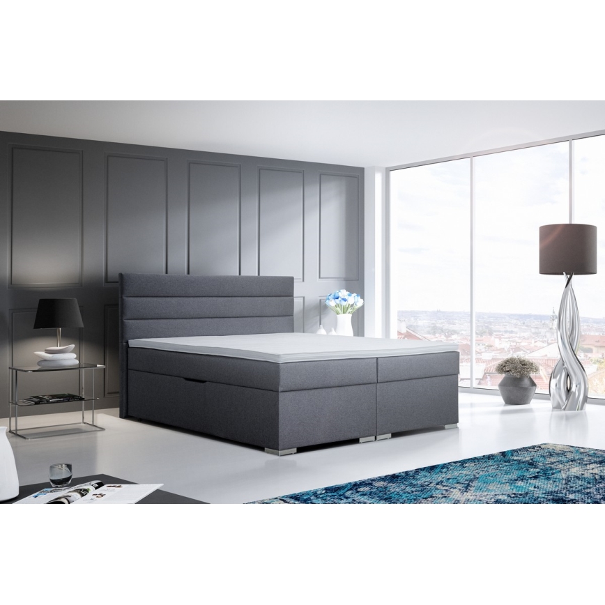 Cama tapizada con arcón y colchones con sobrecolchón NEW BOLERO 180x200 cm gris