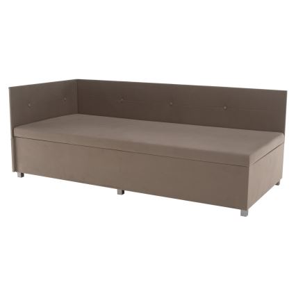 Cama tapizada AMSTERDAM 90x200 cm con cabecero reversible y amplio espacio de almacenamiento, beige