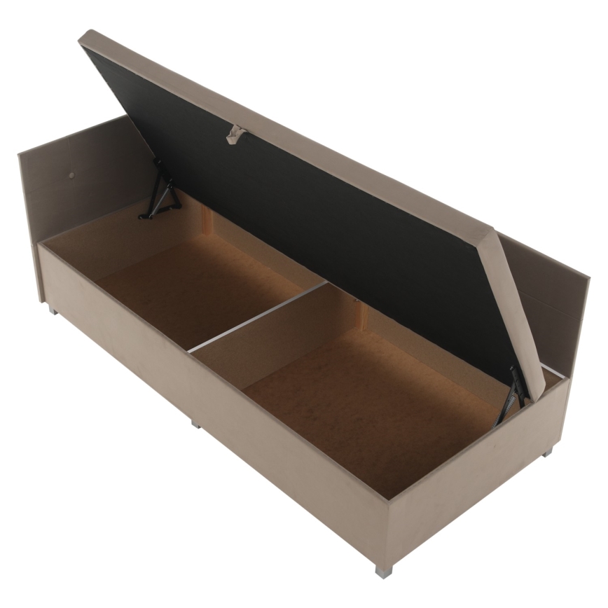 Cama tapizada AMSTERDAM 90x200 cm con cabecero reversible y amplio espacio de almacenamiento, beige