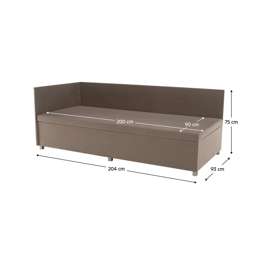 Cama tapizada AMSTERDAM 90x200 cm con cabecero reversible y amplio espacio de almacenamiento, beige