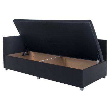 Cama tapizada con cabecero reversible y arcón AMSTERDAM 90x200 cm gris