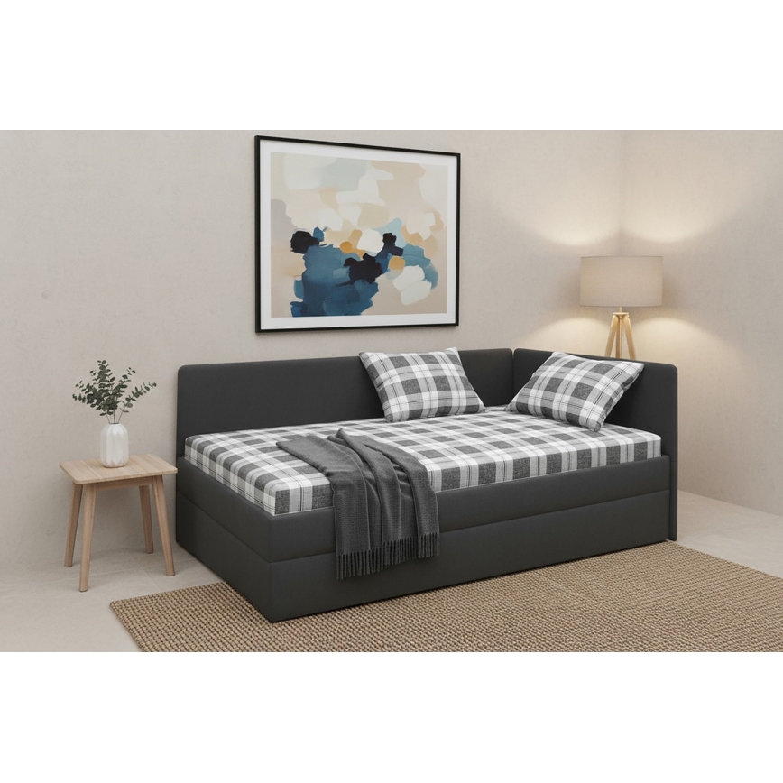 Cama tapizada con cabezal universal reversible (izq./der.) ARLY 110x200 cm antracita/blanco