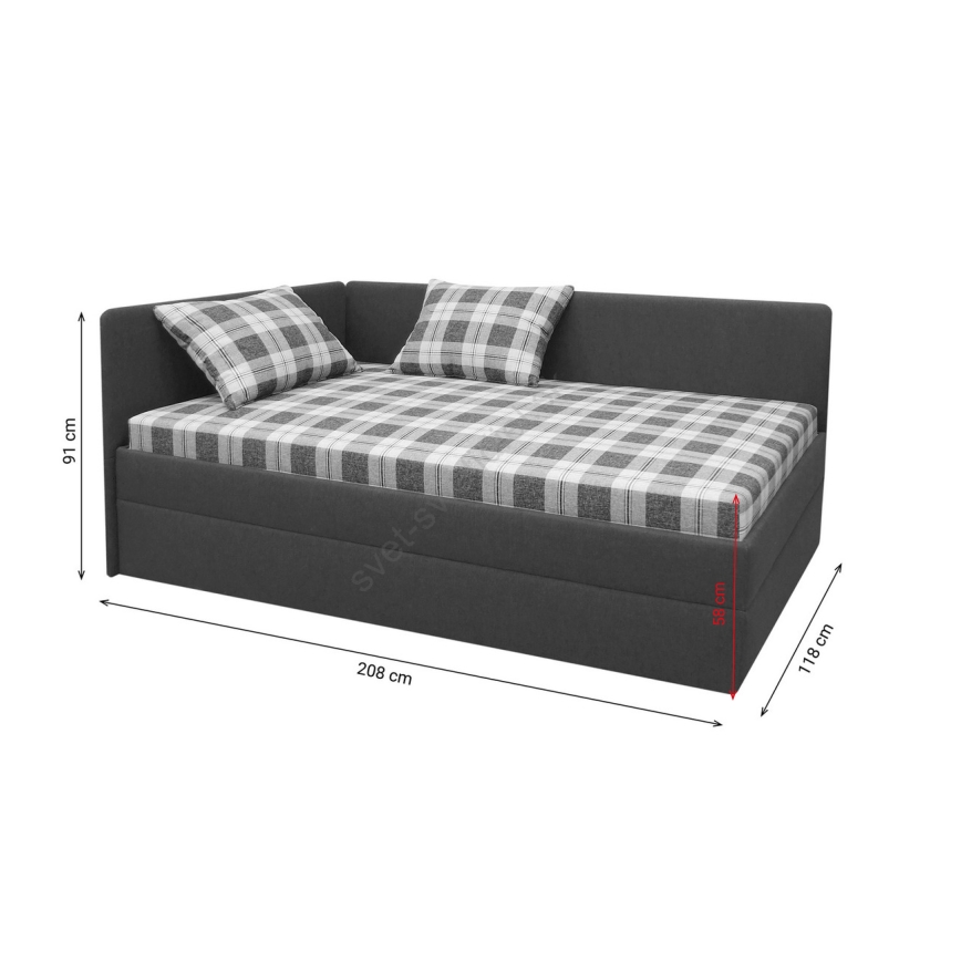 Cama tapizada con cabezal universal reversible (izq./der.) ARLY 110x200 cm antracita/blanco