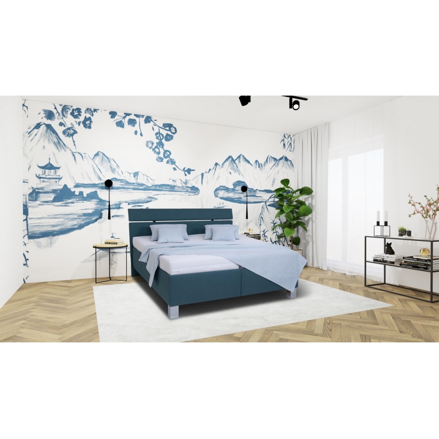 Cama tapizada con colchón y espacio de almacenamiento ALIS 180x200 cm azul petróleo