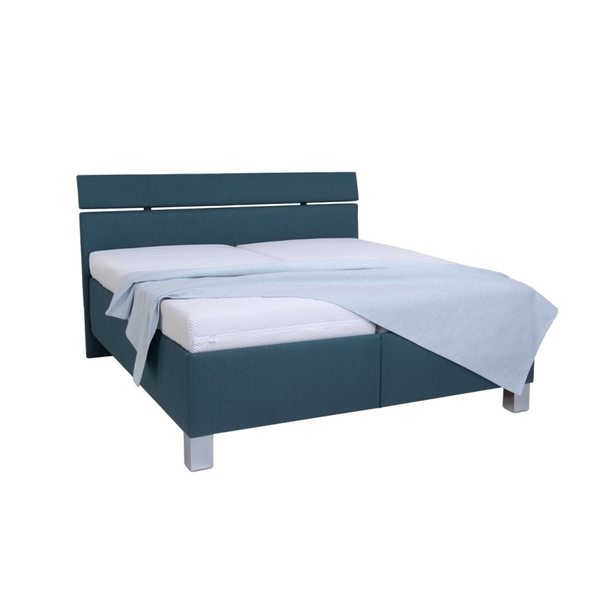Cama tapizada con colchón y espacio de almacenamiento ALIS 180x200 cm azul petróleo