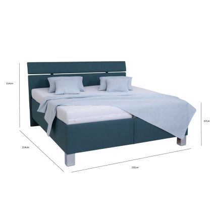 Cama tapizada con colchón y espacio de almacenamiento ALIS 180x200 cm azul petróleo