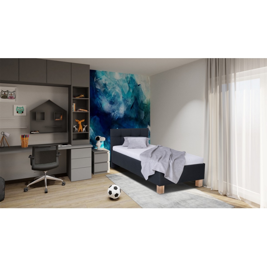 Cama tapizada con colchón y espacio de almacenamiento MARIA ONE 90x200 cm antracita