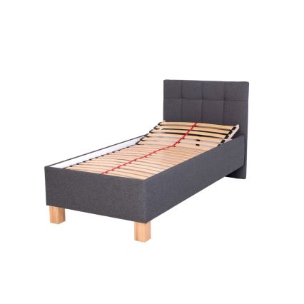 Cama tapizada con colchón y espacio de almacenamiento MARIA ONE 90x200 cm gris