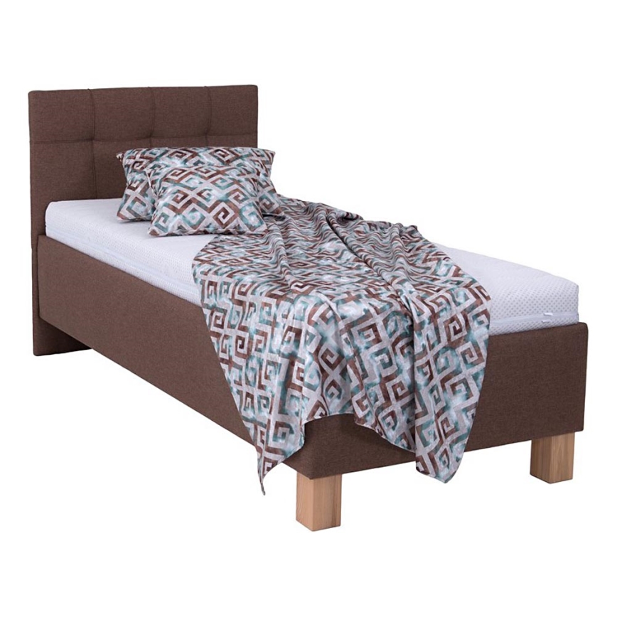 Cama tapizada con colchón y espacio de almacenamiento MARIA ONE 90x200 cm marrón