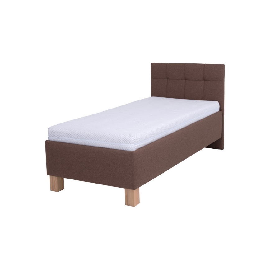 Cama tapizada con colchón y espacio de almacenamiento MARIA ONE 90x200 cm marrón