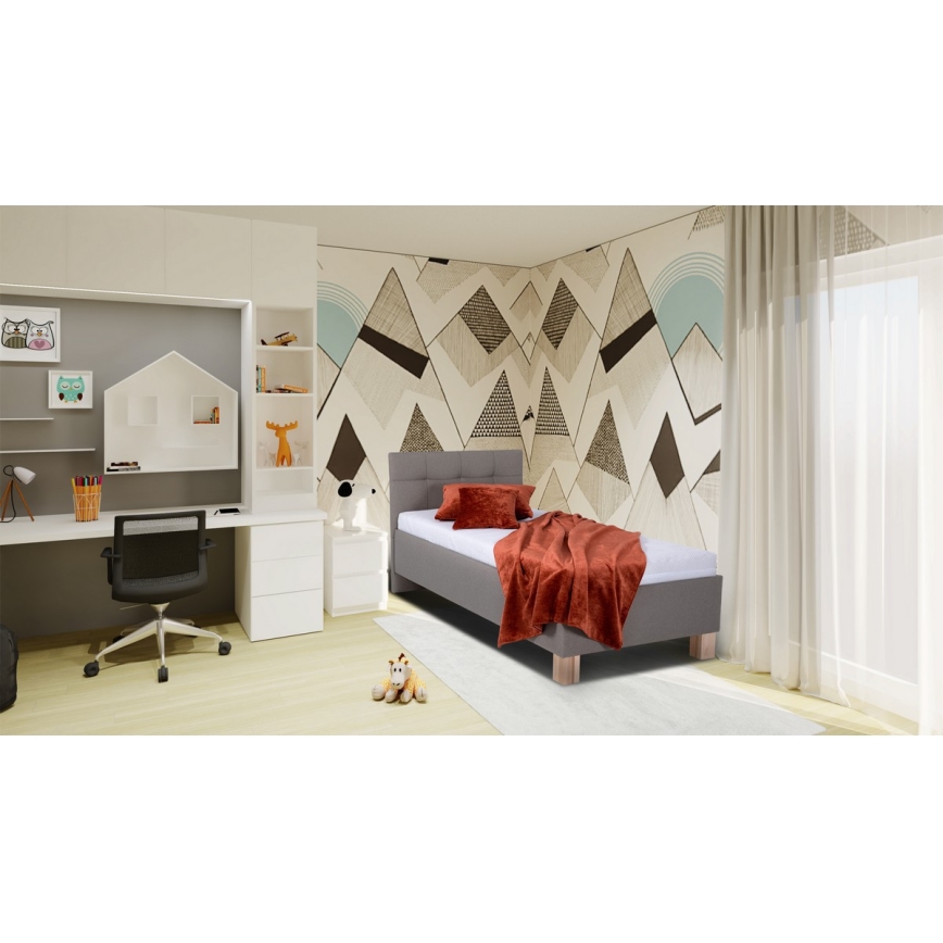 Cama tapizada con colchón y espacio de almacenamiento MARIA ONE 90x200 cm taupe