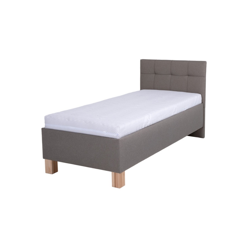 Cama tapizada con colchón y espacio de almacenamiento MARIA ONE 90x200 cm topo