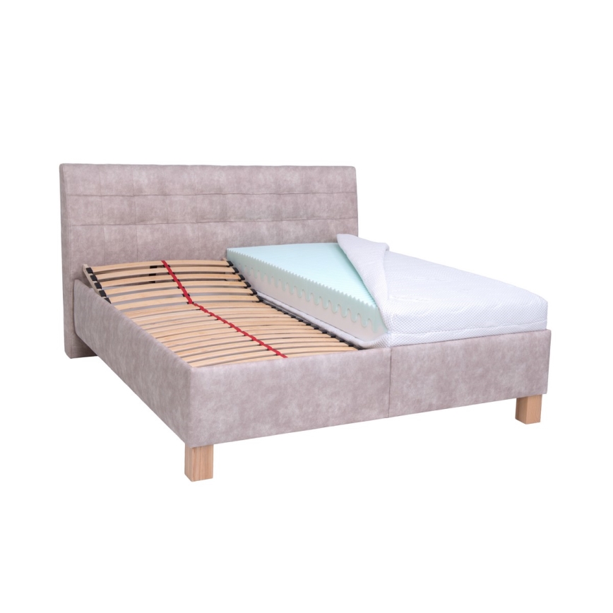 Cama tapizada con colchón y espacio de almacenamiento VIOLET 160x200 cm beige