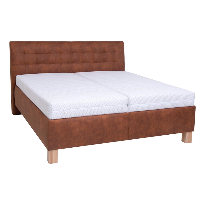 Cama tapizada con colchón y espacio de almacenamiento VIOLET 160x200 cm color marrón coñac