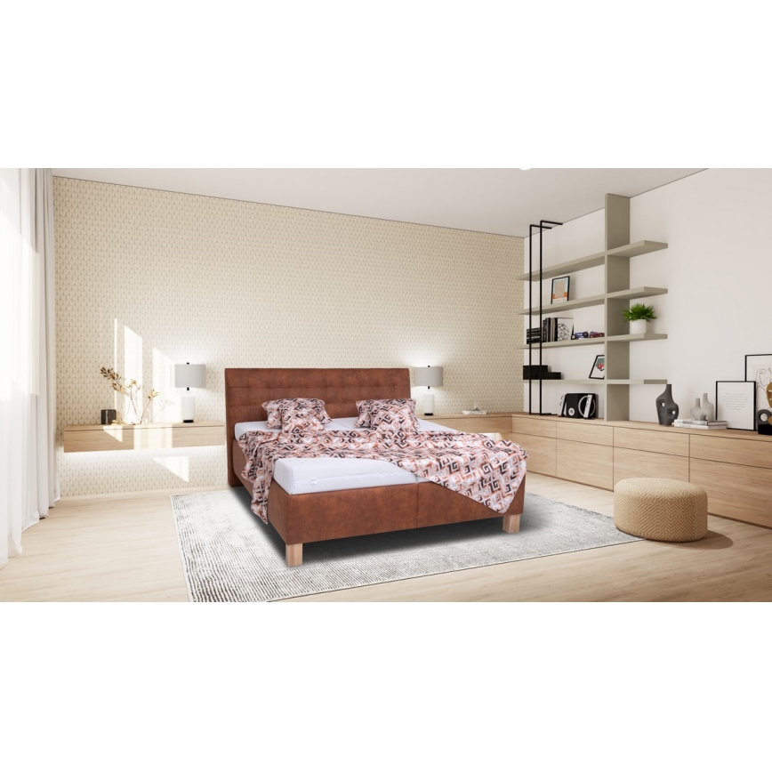 Cama tapizada con colchón y espacio de almacenamiento VIOLET 160x200 cm coñac marrón