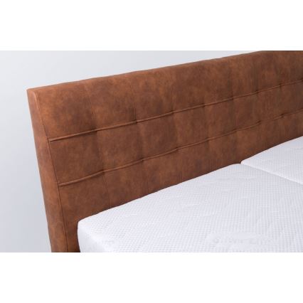 Cama tapizada con colchón y espacio de almacenamiento VIOLET 160x200 cm coñac marrón
